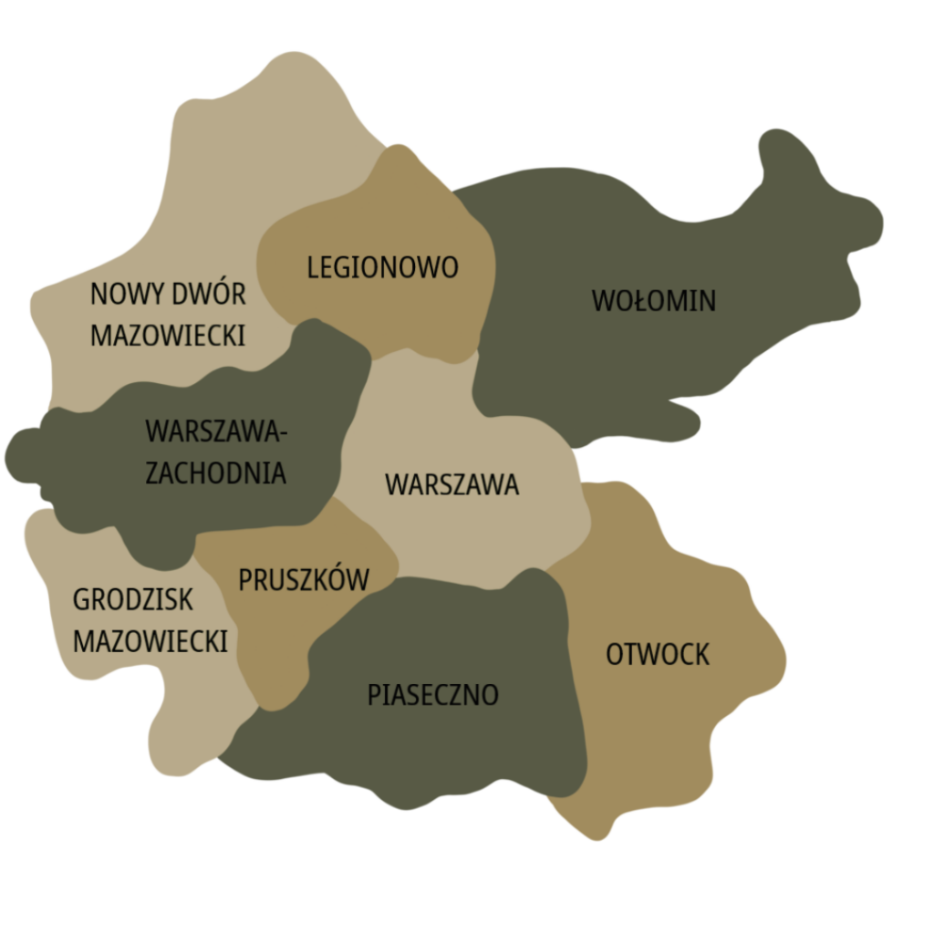 Mapa apelacji warszawskiej – obszar działania komornika